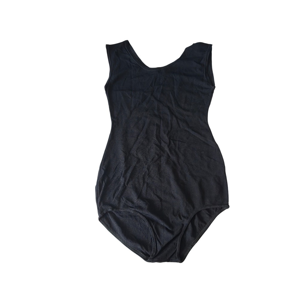 Vintage 60s Danskin Black Sleeveless Scoop Neck Leotard Bodysuit Dance Women Med
